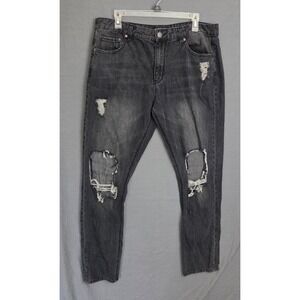 Jaywalker Mens Distressed Denim Jeans‎ Faded Black Size 36 Grunge Streetwear